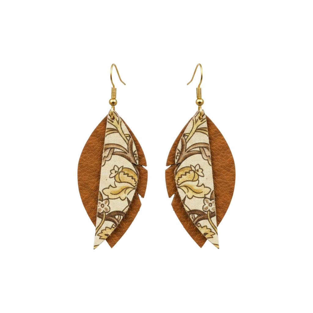 Genuine Brown Leather Layered Earrings - E19-381