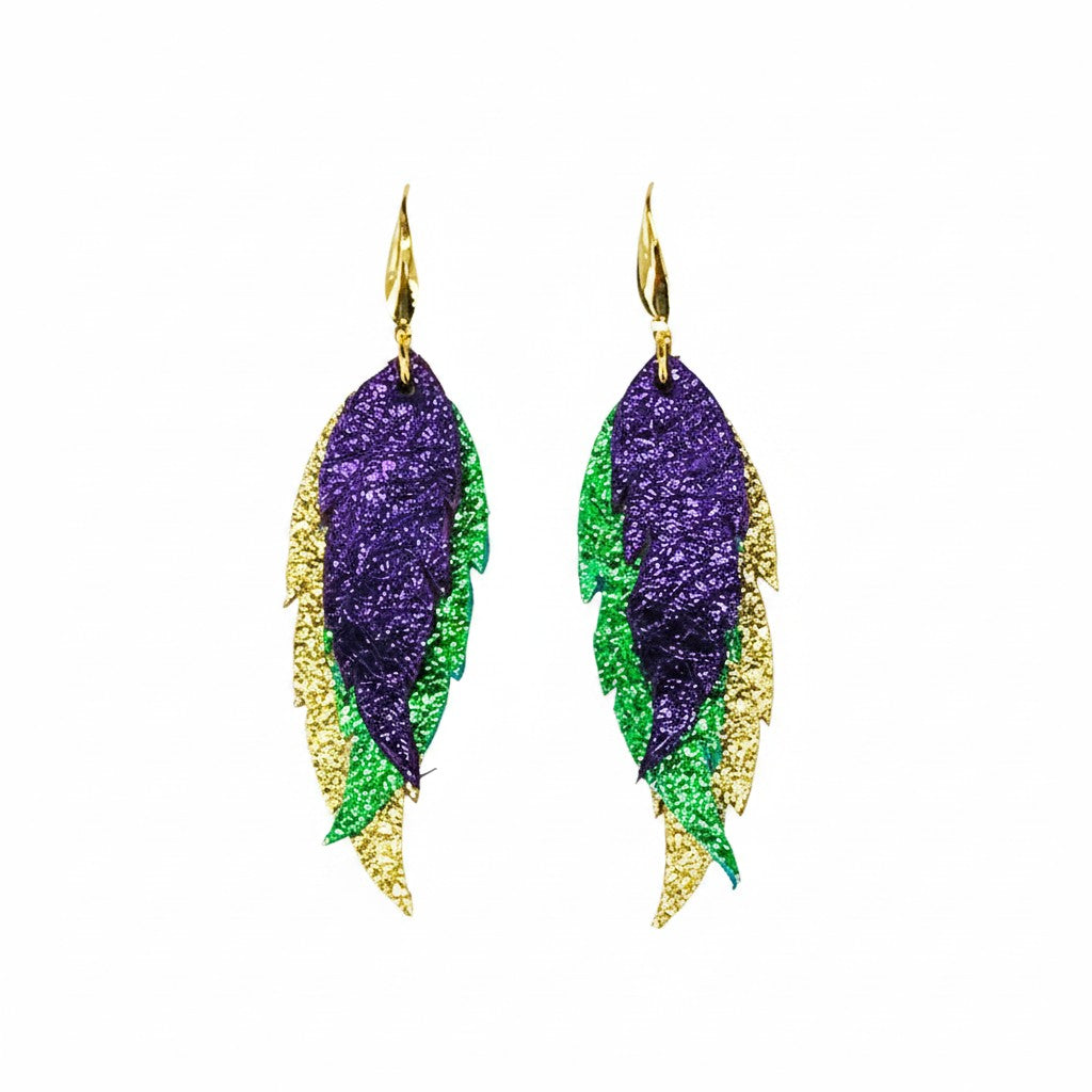 Mardi Gras Metallic Pebbled Leather Earrings