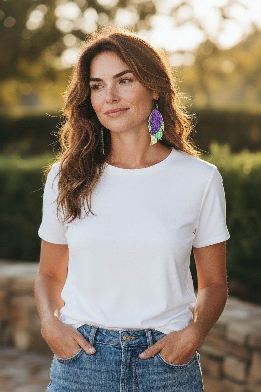 Mardi Gras Themed Genuine Leather Earrings - E19-3836