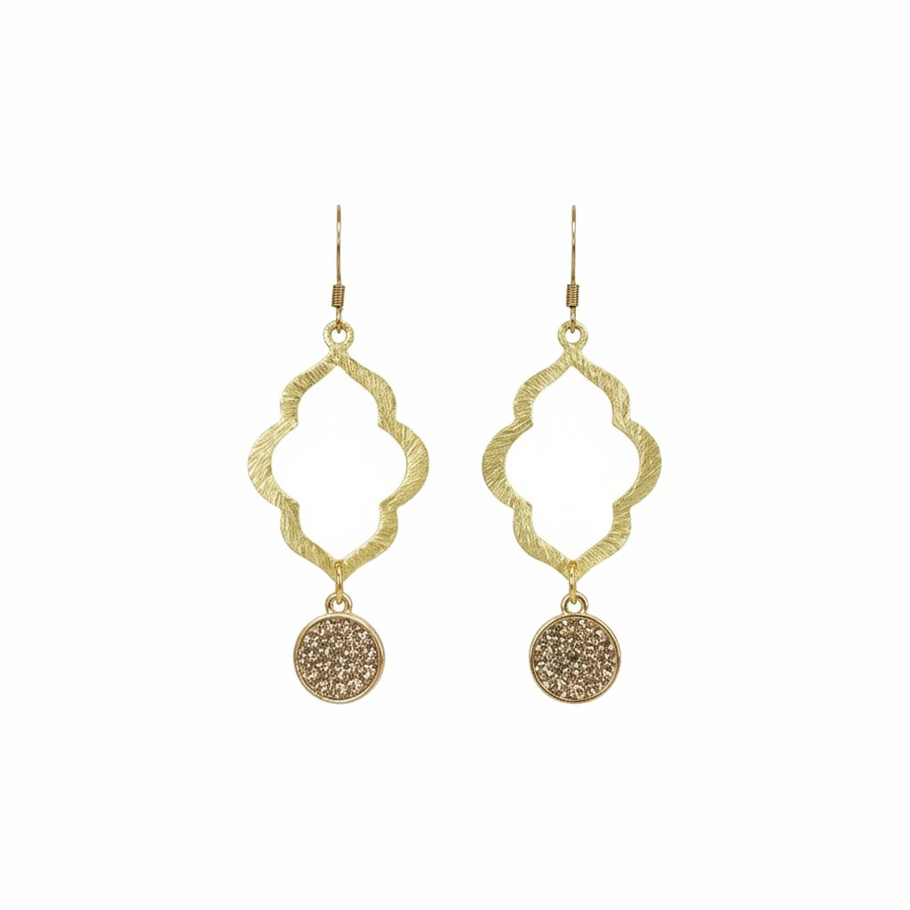 Brushed Gold Marquise & Pavé Drop Earrings