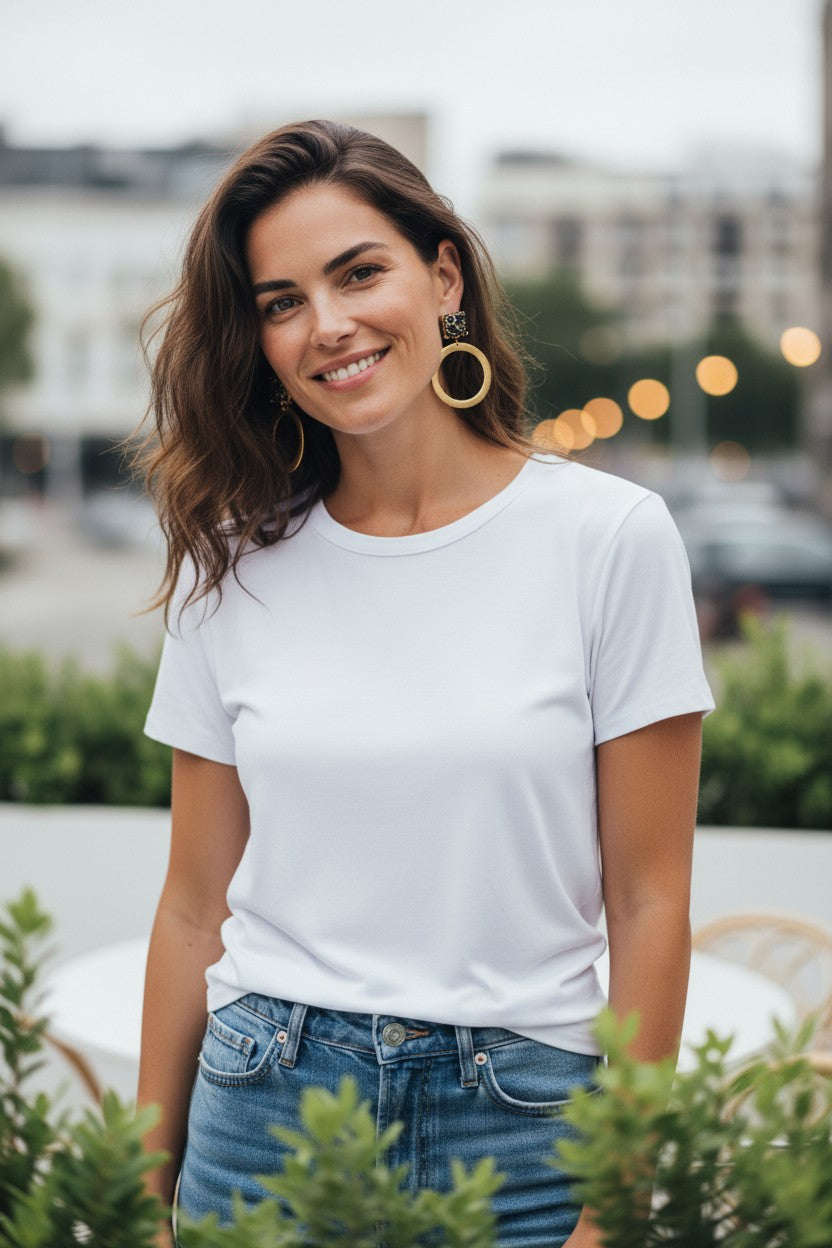 Stud & Brushed Gold Pendant Earrings - E19-3992