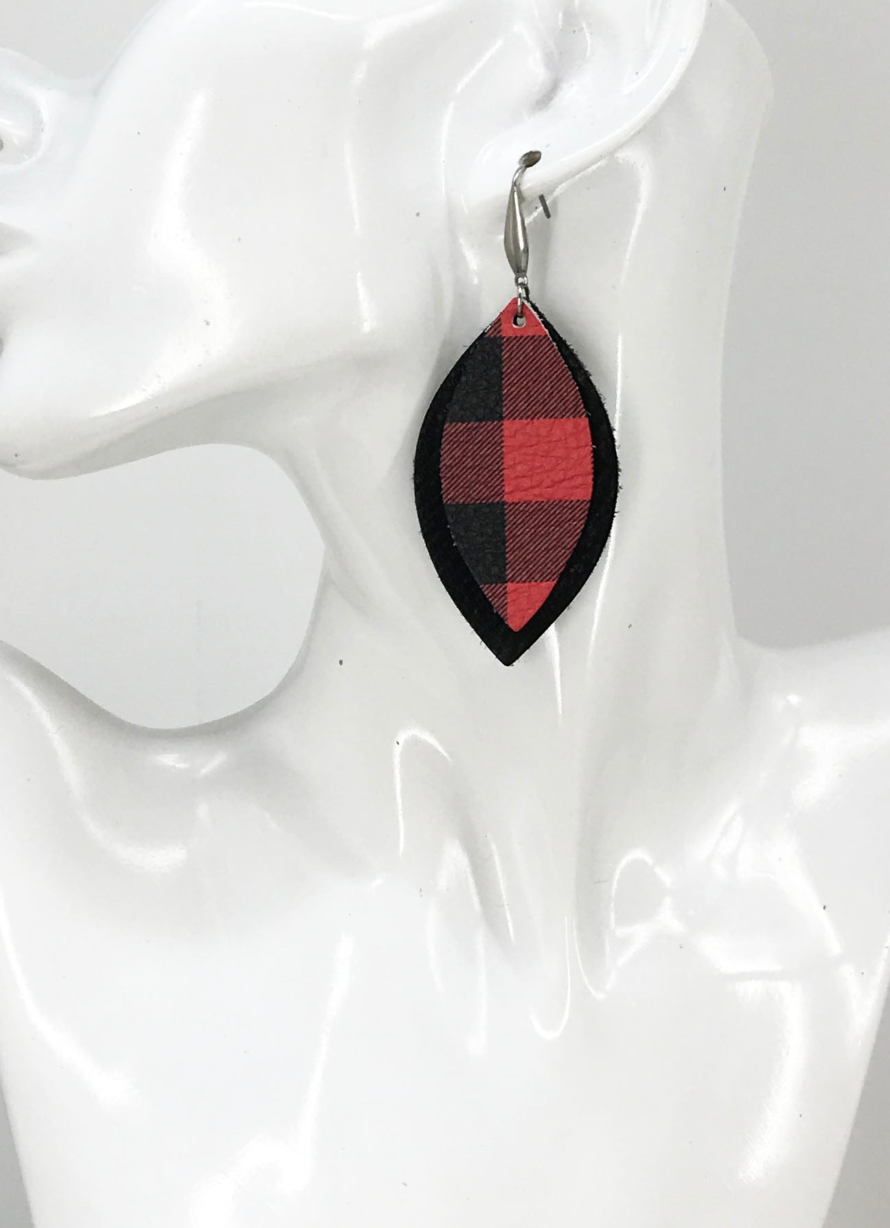 Black and Plaid Genuine Leather Earrings - E19-400
