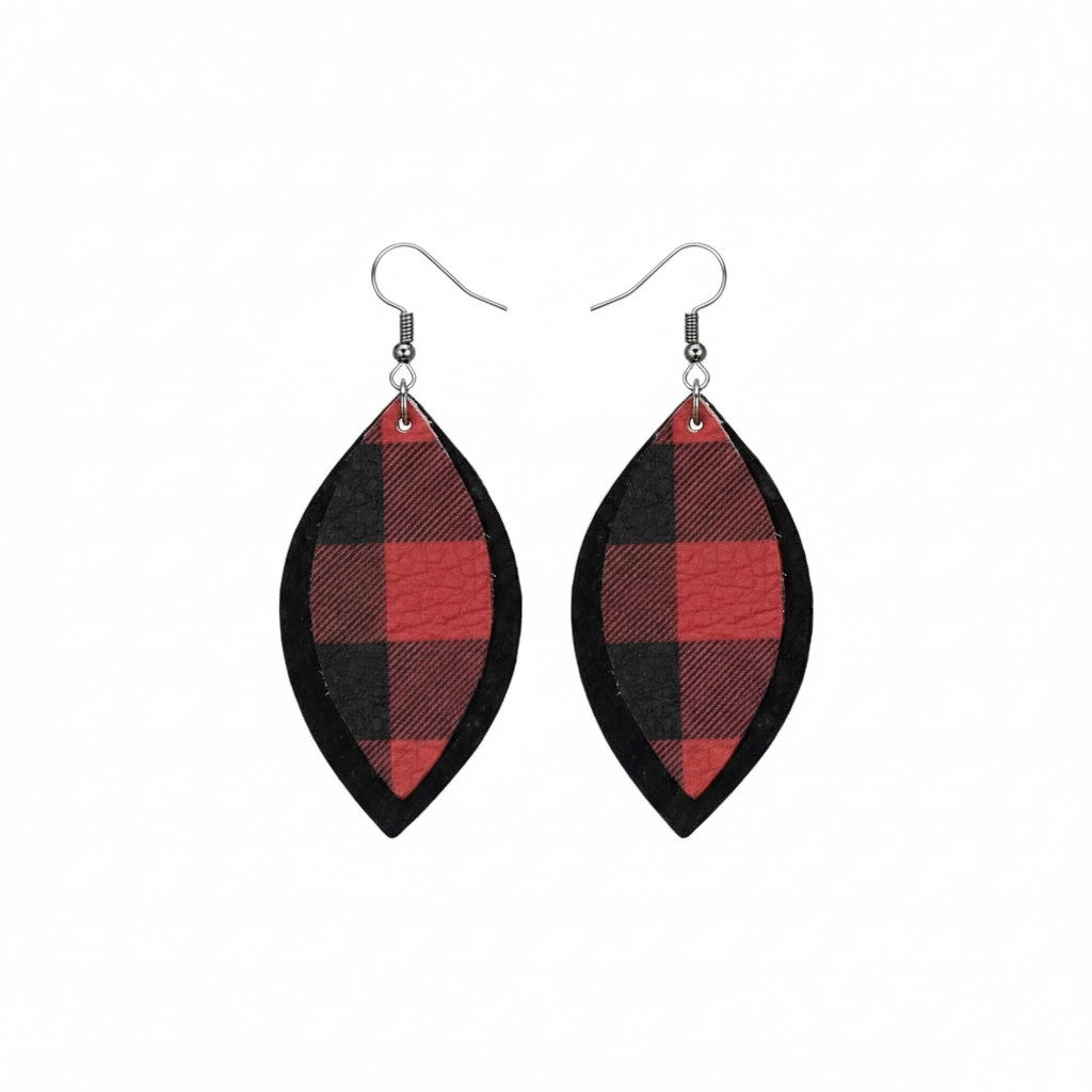 Black and Plaid Genuine Leather Earrings - E19-400