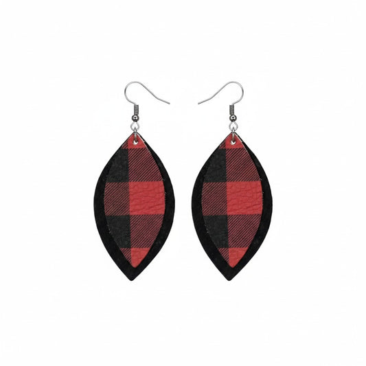 Black and Plaid Genuine Leather Earrings - E19-400