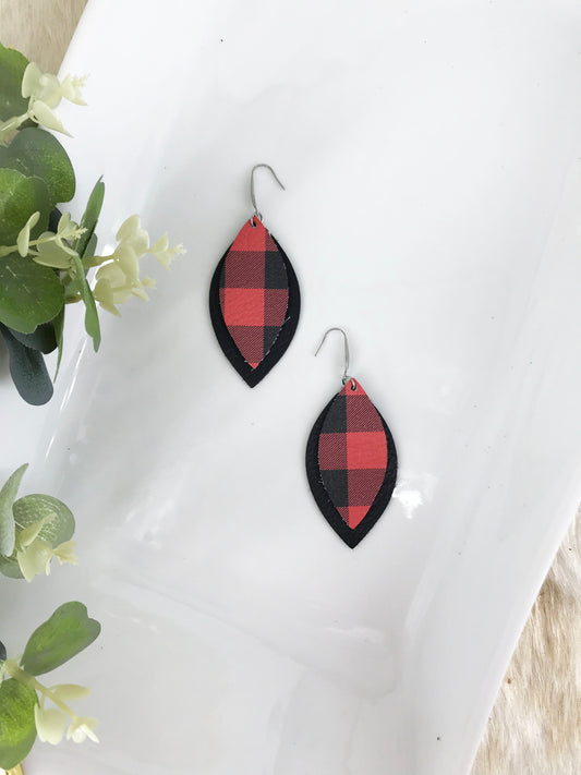 Black and Plaid Genuine Leather Earrings - E19-400