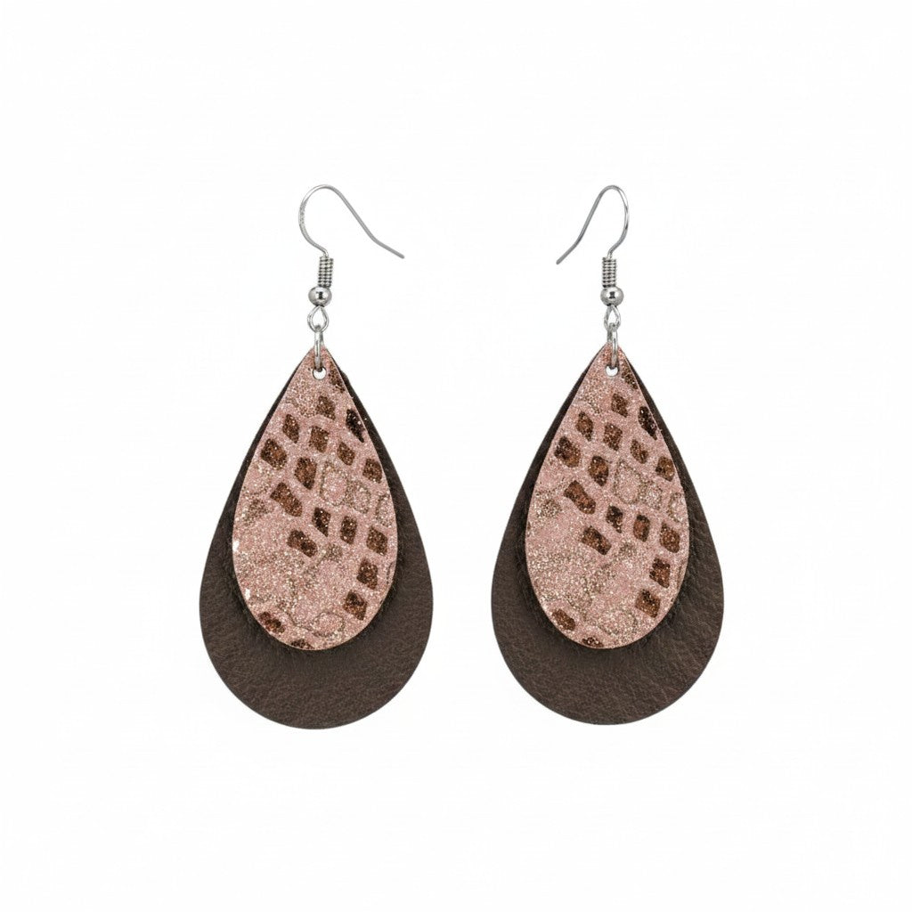 Layered Genuine Leather Earrings - E19-405