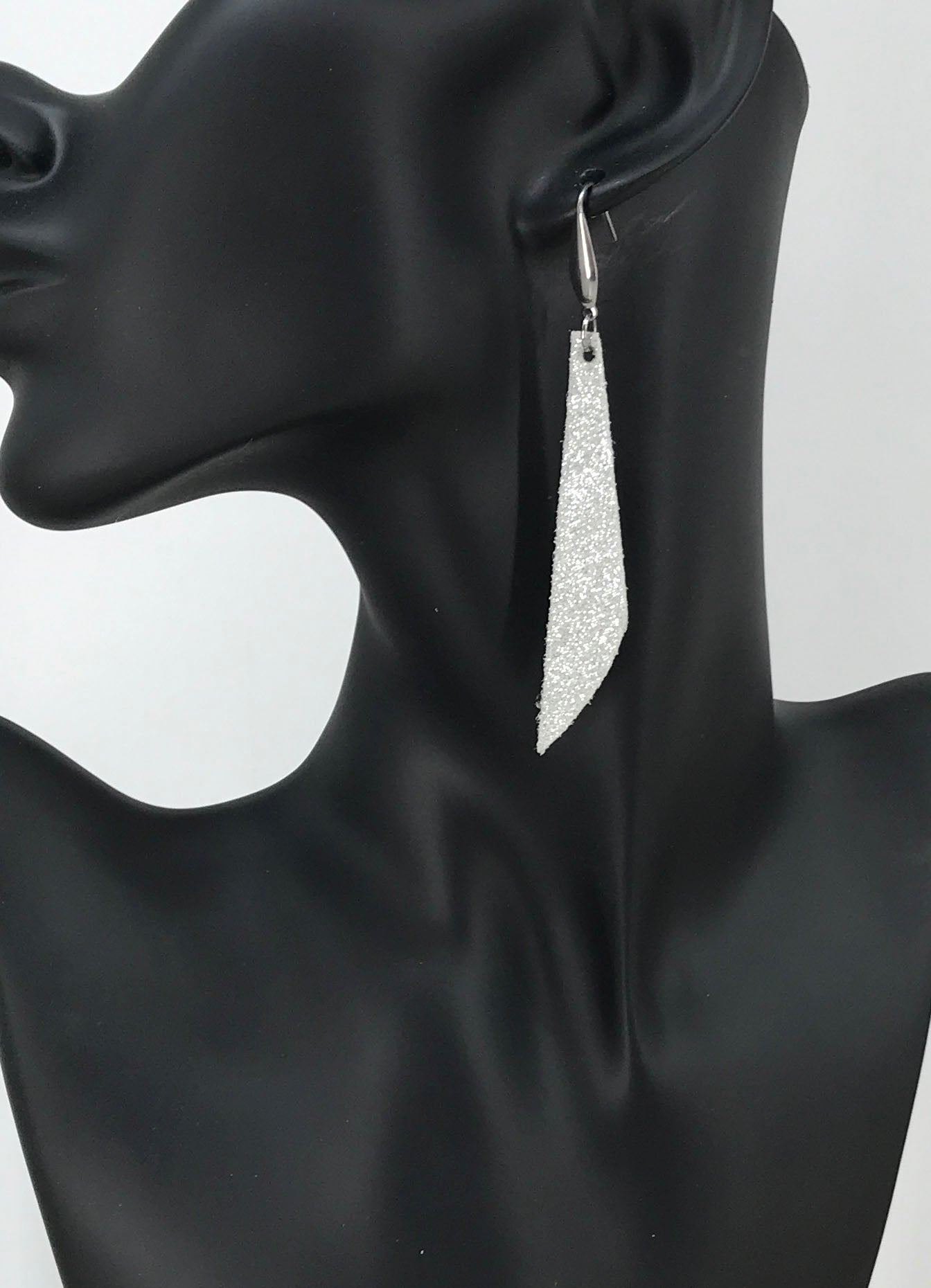 White Genuine Leather Drop Earrings - E19-409