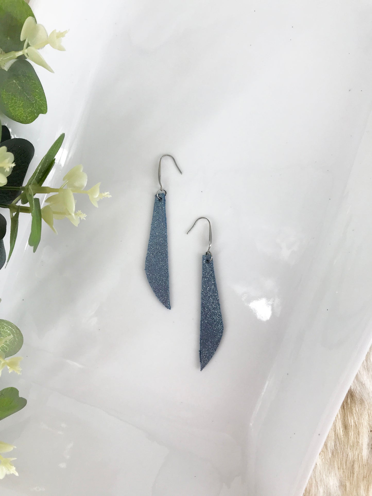 Blue Genuine Leather Drop Earrings - E19-411