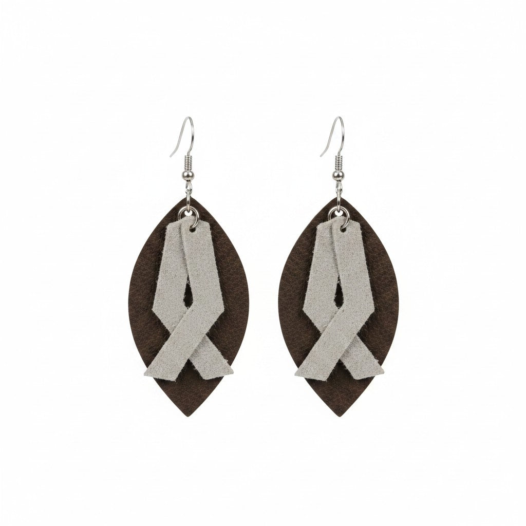Chocolate Brown Divine Leather with Taupe Dazzle Collection Leather Earrings - E19-415