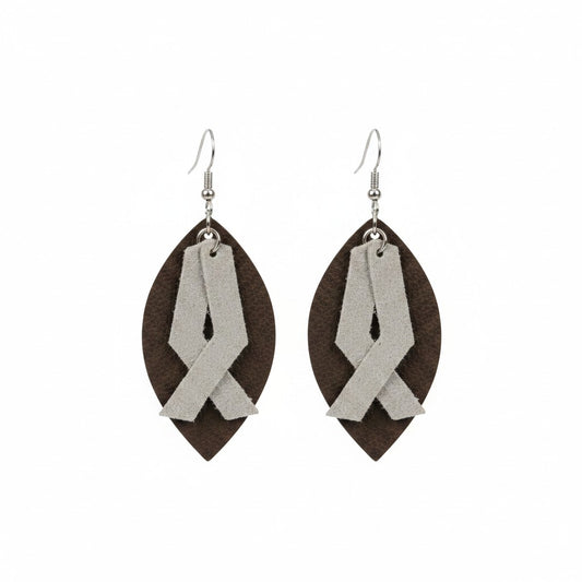 Chocolate Brown Divine Leather with Taupe Dazzle Collection Leather Earrings - E19-415