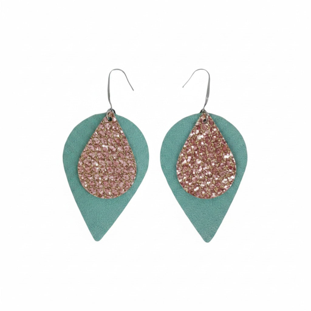 Seafoam Rose Spark Layered Earrings