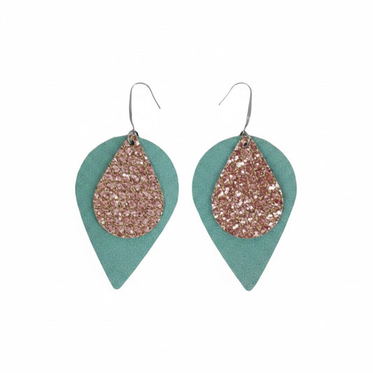 Seafoam Rose Spark Layered Earrings