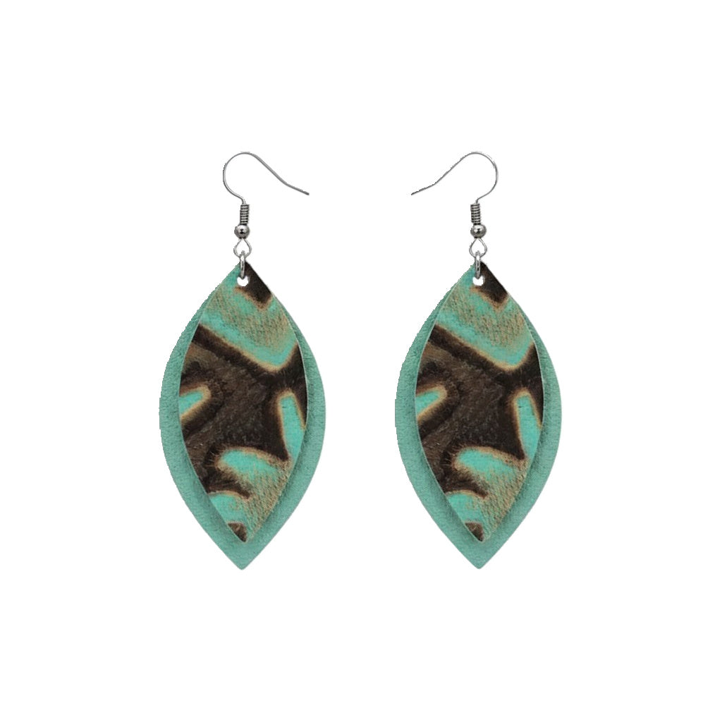 Mint and Teal Genuine Leather Earrings - E19-417