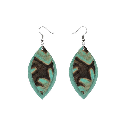 Mint and Teal Genuine Leather Earrings - E19-417