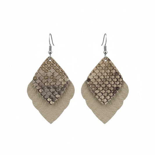 Light Brown and Gray Snake Leather Earrings