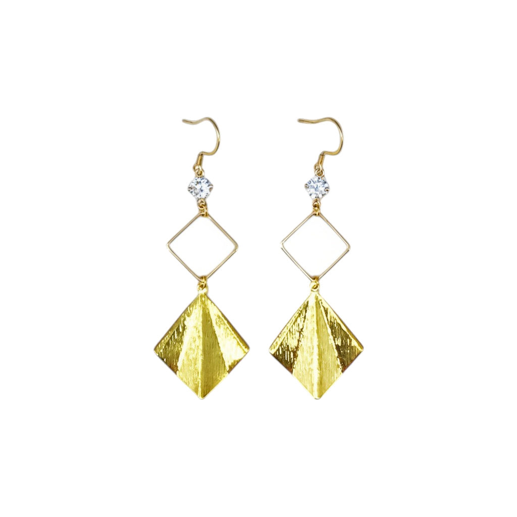 Crystal & Gold Diamond Pendant Drop Earrings
