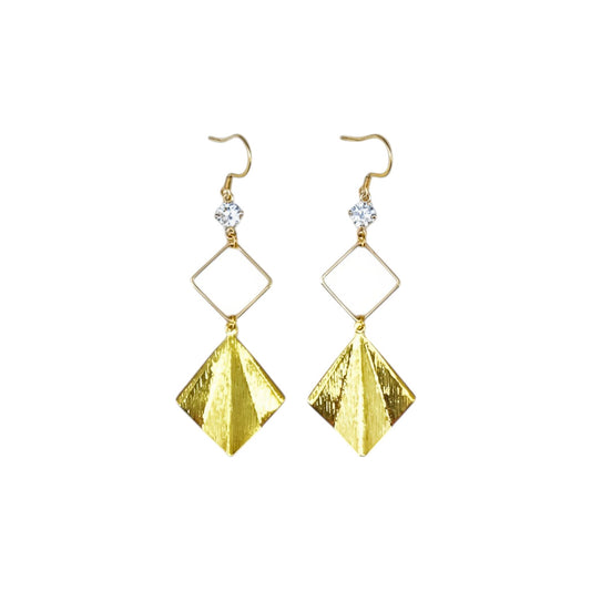 Crystal & Gold Diamond Pendant Drop Earrings