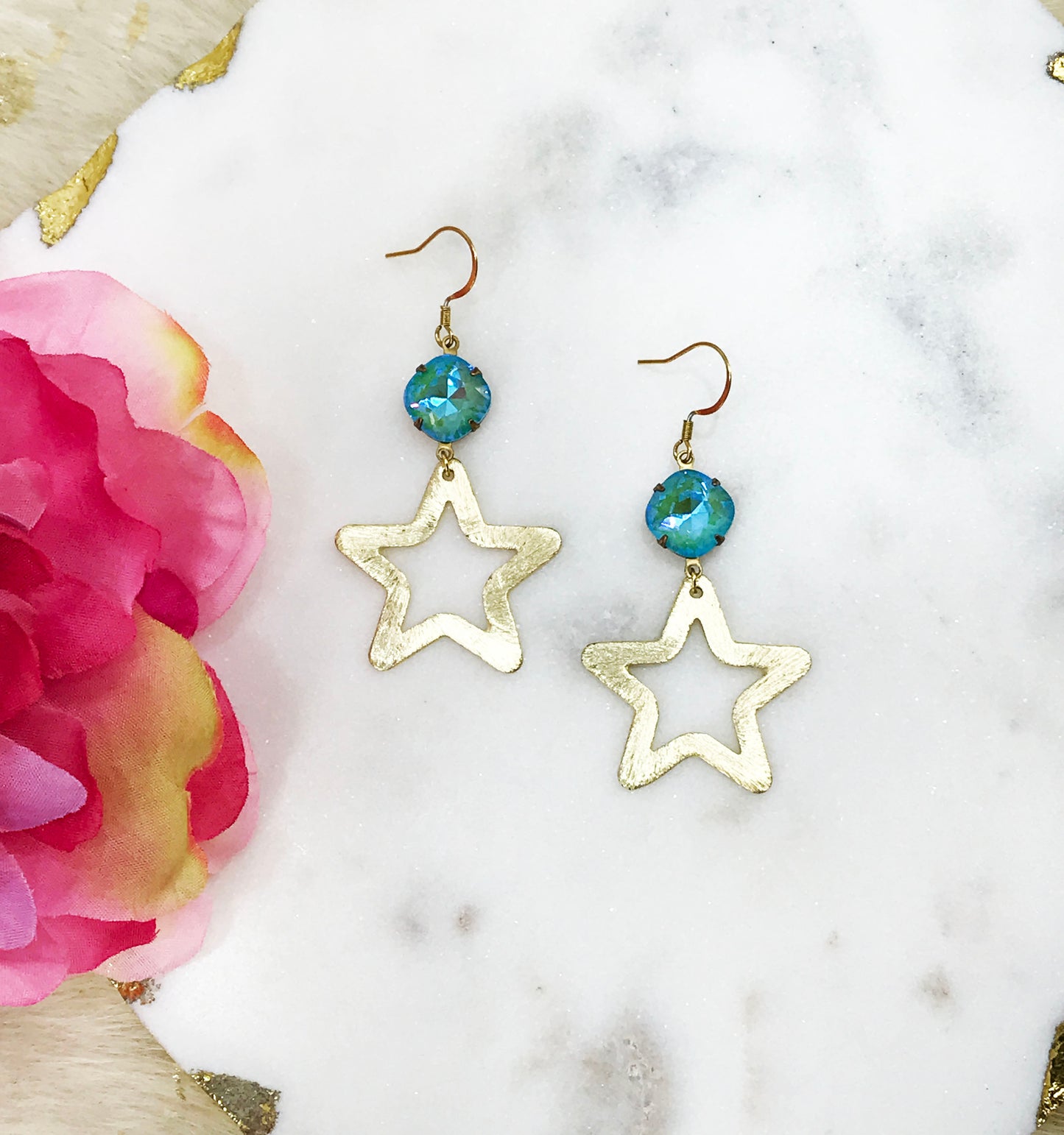 Crystal & Star Pendant Earrings - E19-4274