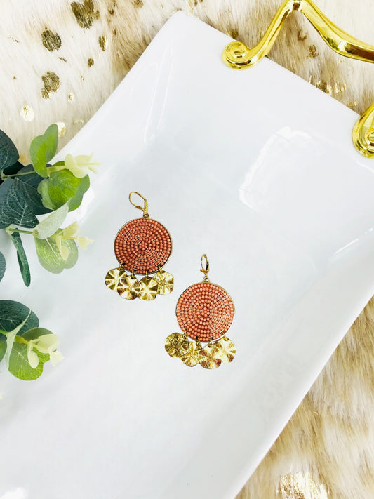 Coral & Gold Pendant Earrings - E19-4284