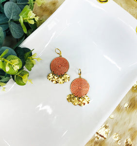 Coral & Gold Pendant Earrings - E19-4284