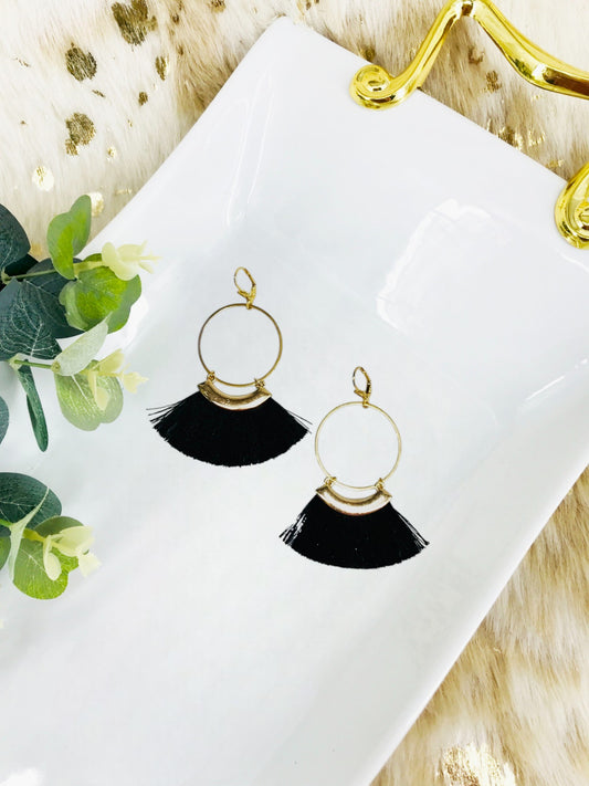 Hoop & Black Tassel Pendant Earrings - E19-4285