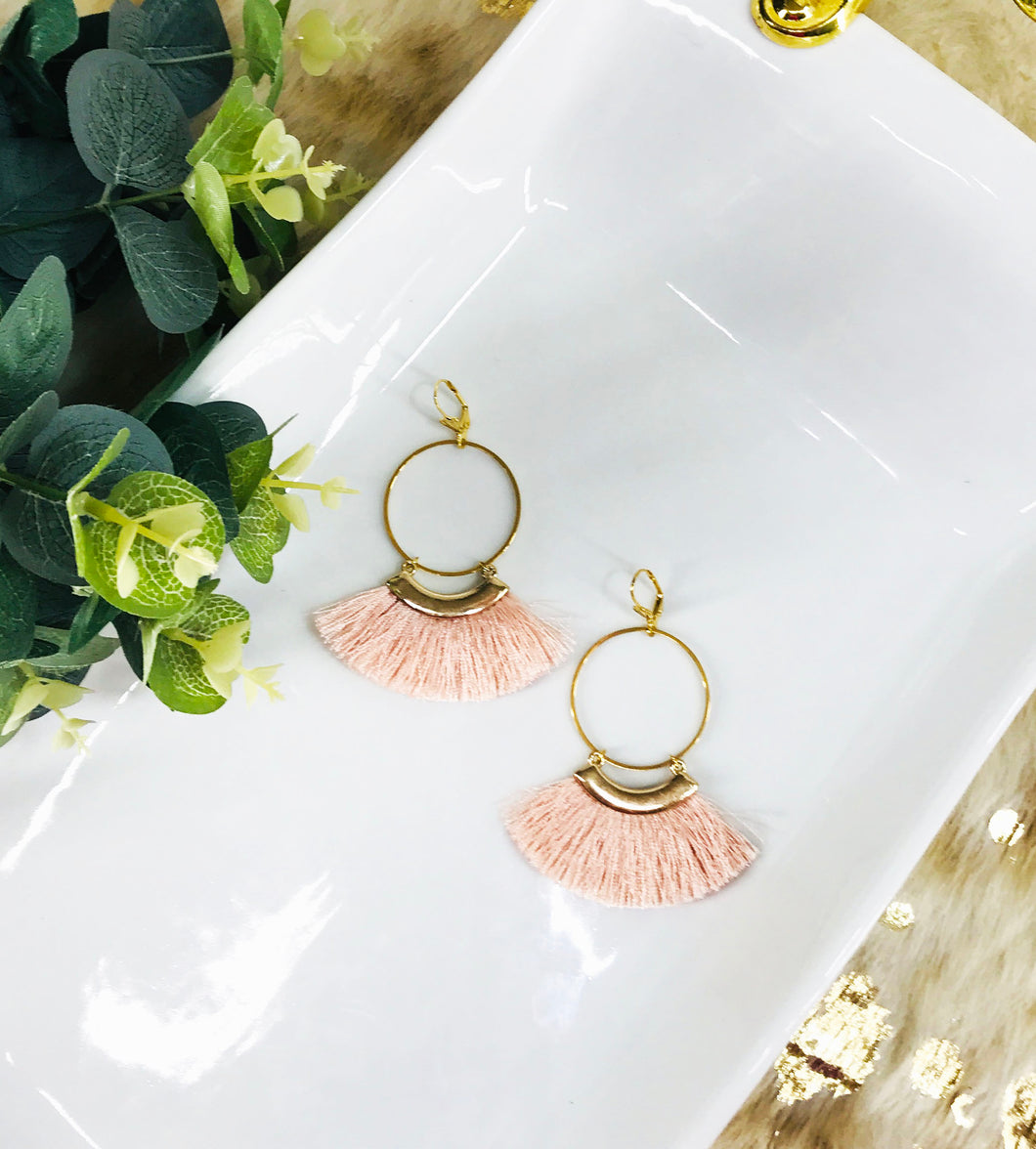 Hoop & Pink Tassel Pendant Earrings - E19-4286