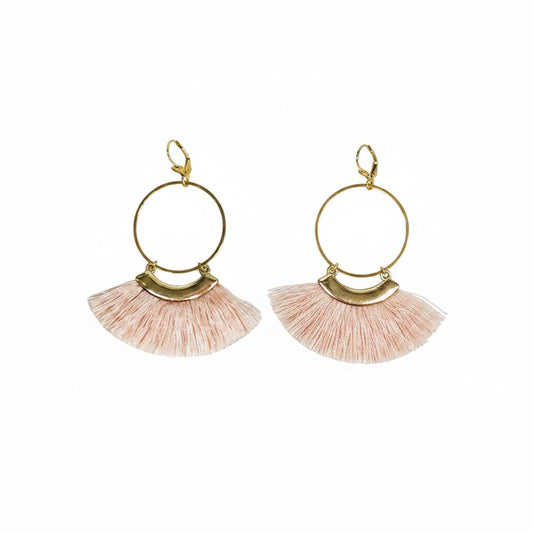 Gold Hoop Pink Tassel Earrings