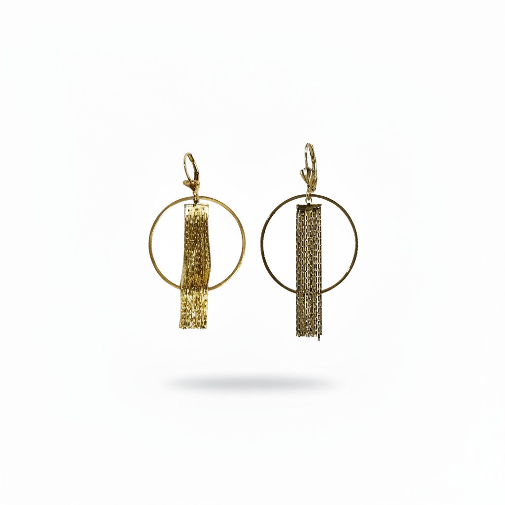Gold Hoop Tassel Pendant Earrings