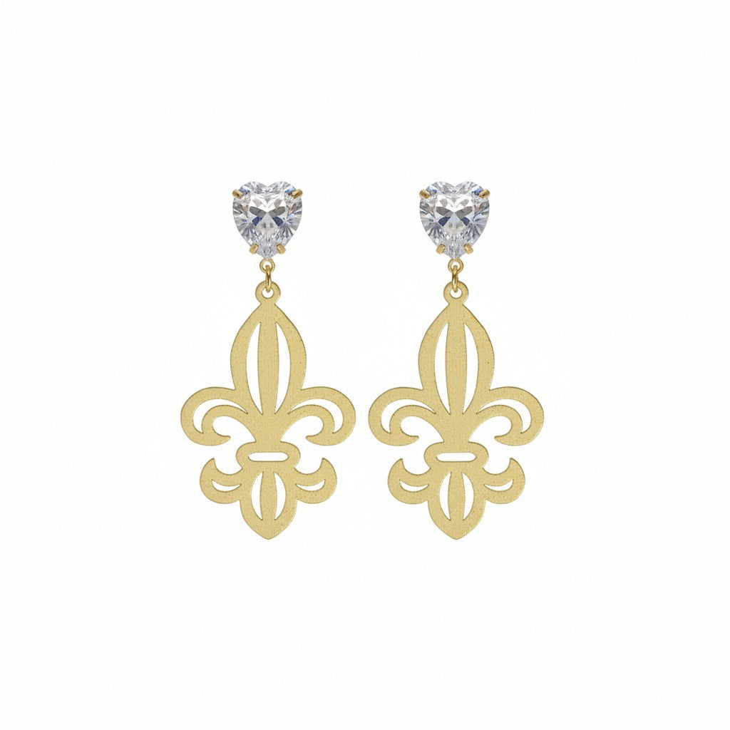 Cubic Zirconia Fleur de Lis Earrings