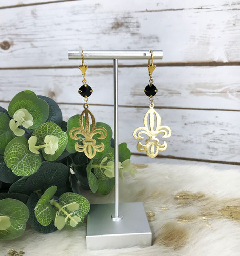 Crystal & Fleur De Lis Pendant Earrings - E19-4326