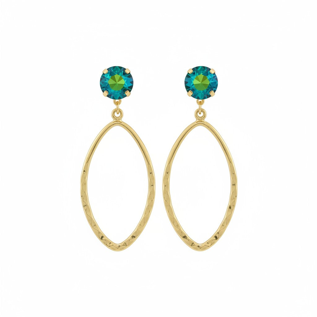 Vitrail Crystal & Hammered Gold Marquis Earrings