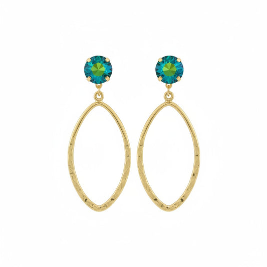 Vitrail Crystal & Hammered Gold Marquis Earrings