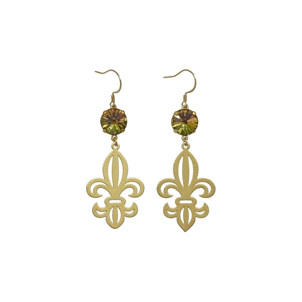 Vitrail Crystal & Textured Gold Fleur De Lis Earrings