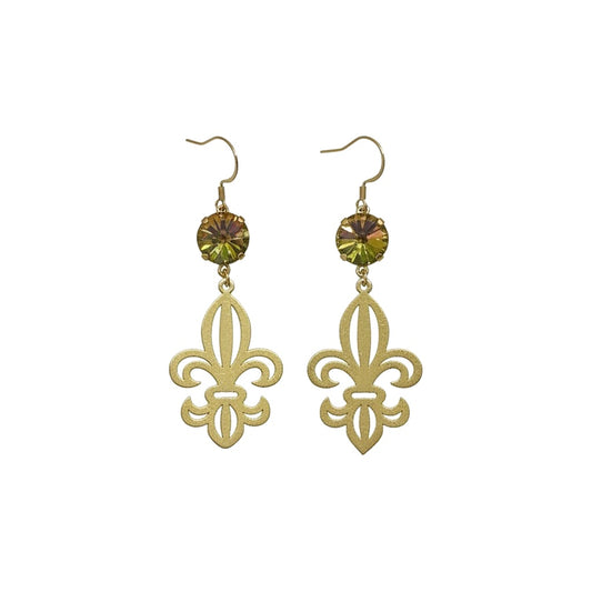 Vitrail Crystal & Textured Gold Fleur De Lis Earrings