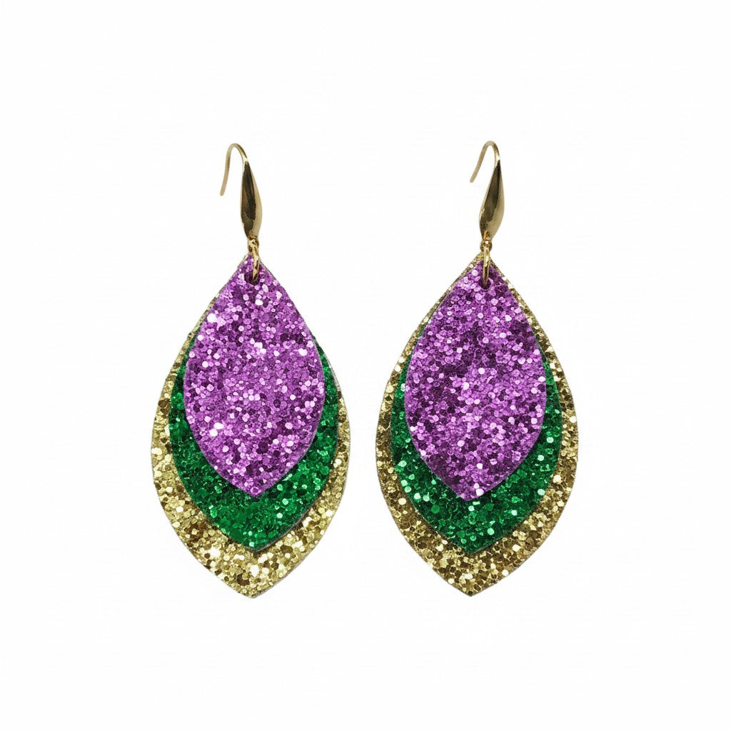Mardi Gras Layered Chunky Glitter Earrings