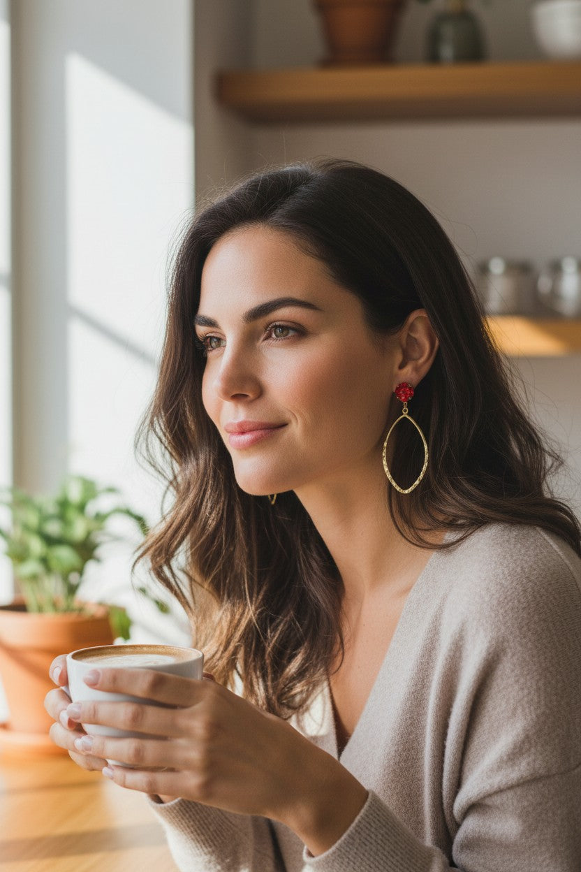Crystal & Hammered Pendant Earrings - E19-4351