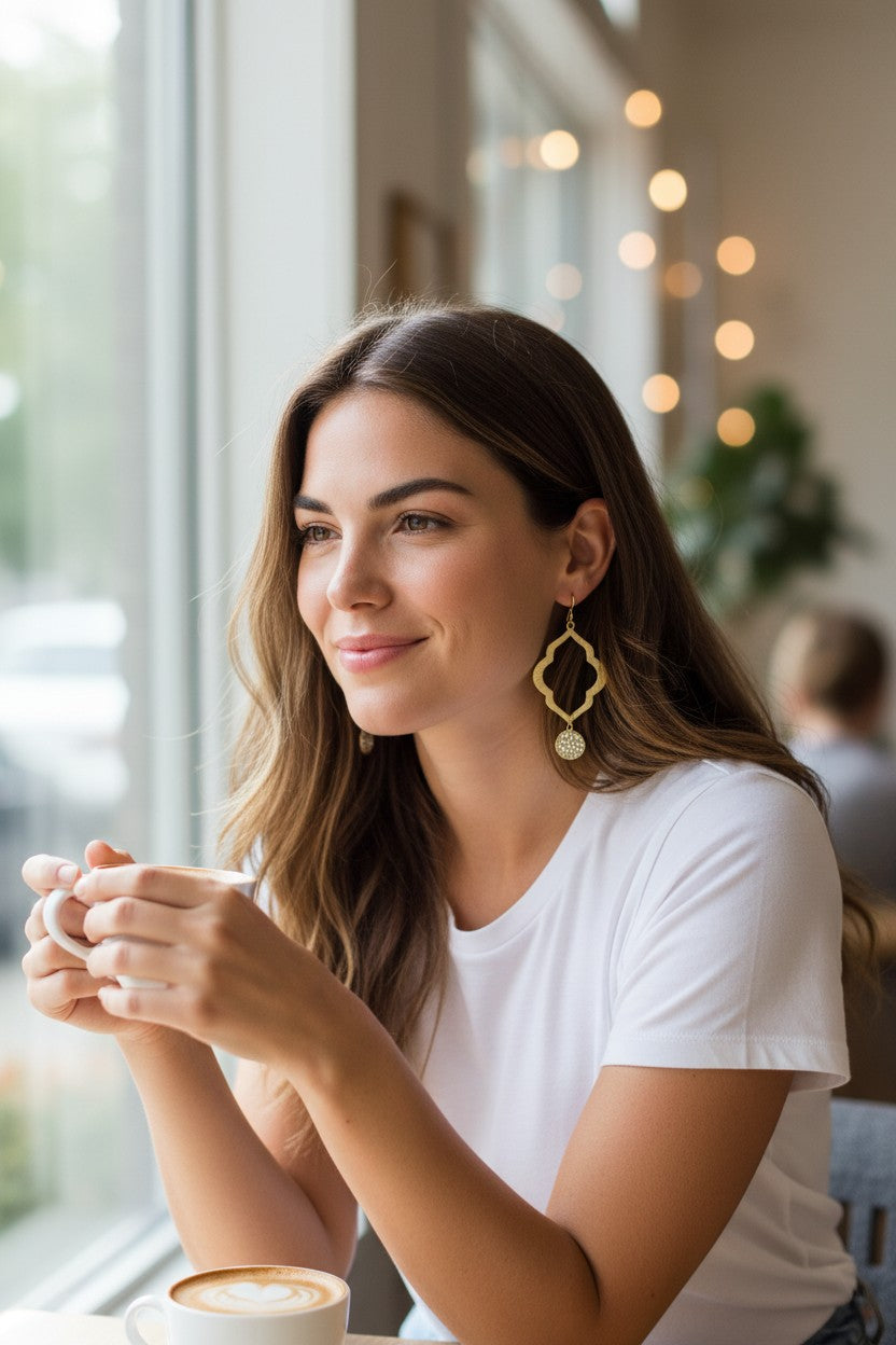 Brushed Gold & Pave Pendant Earrings - E19-4353