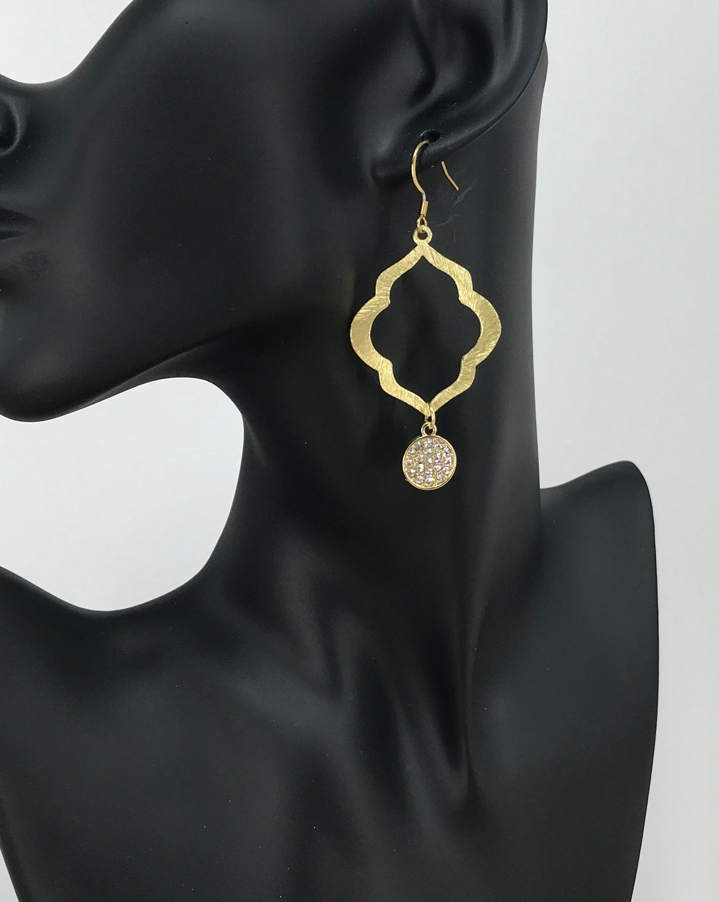 Brushed Gold & Pave Pendant Earrings - E19-4353