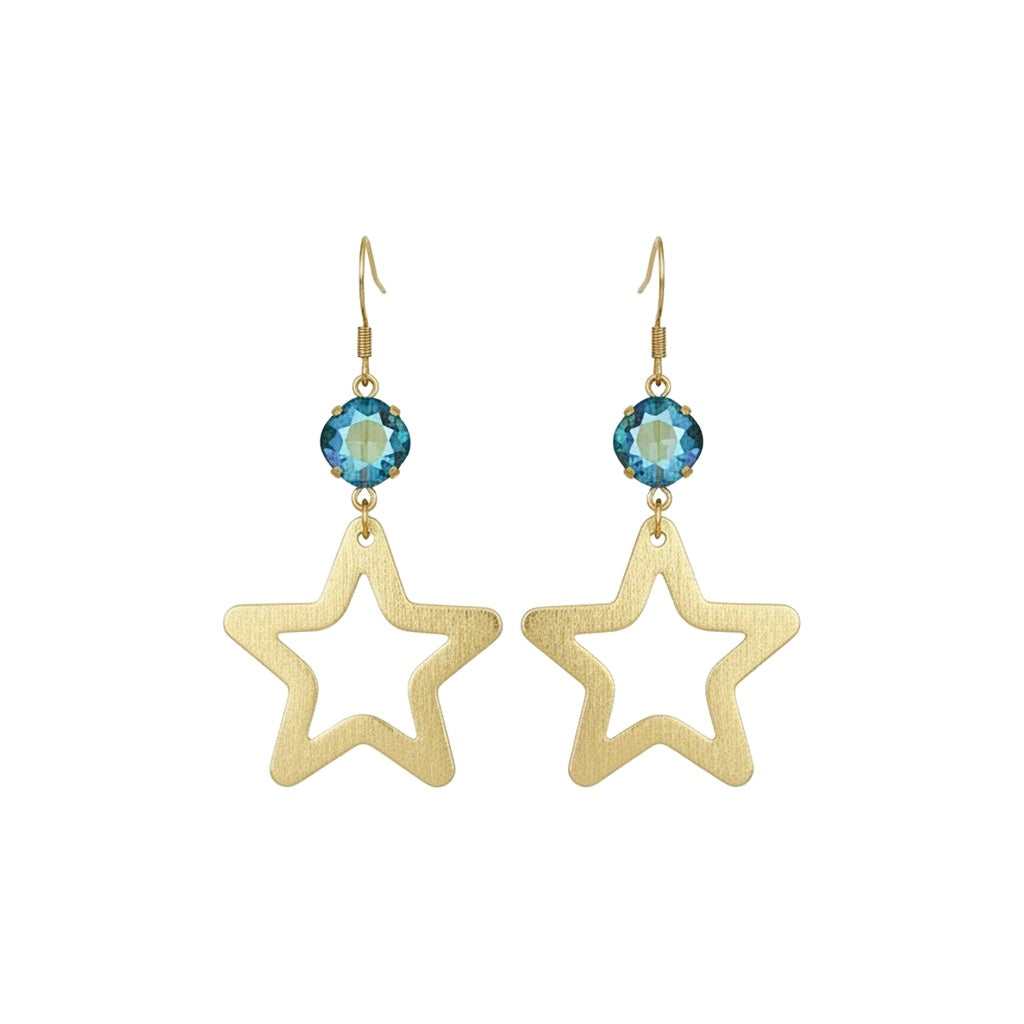 Erinite Shimmer Crystal & Gold Star Earrings