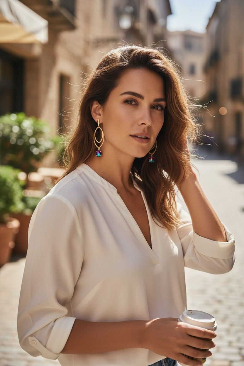 Crystal & Brushed Gold Pendant Earrings - E19-4360