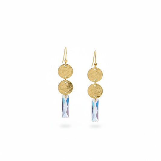 Gold Disc and AB Crystal Drop Earrings