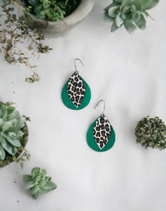 Green Suede and Cheetah Leather Earrings - E19-441