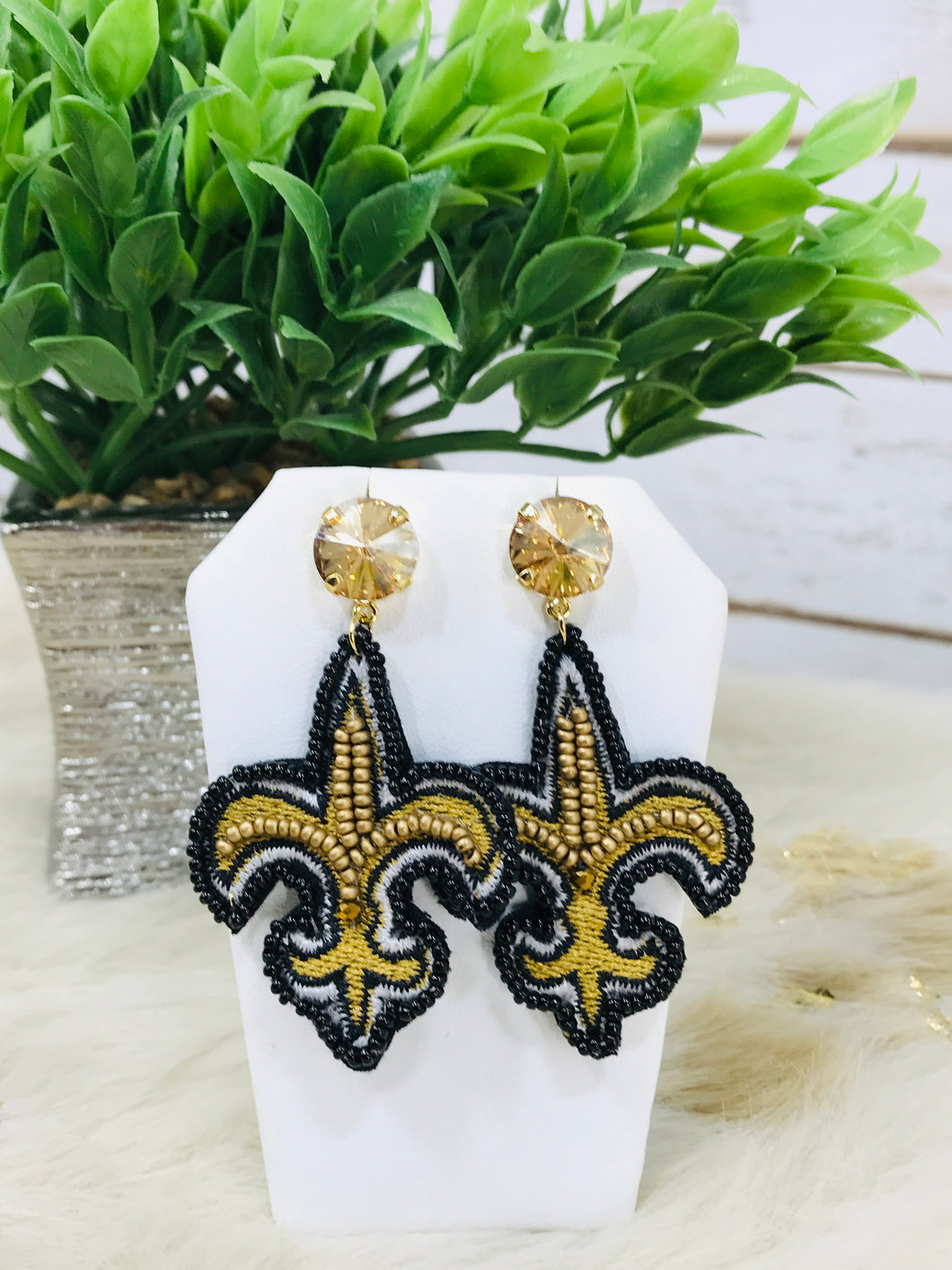 Crystal & Fleur De Lis Pendant Earrings - E19-4420