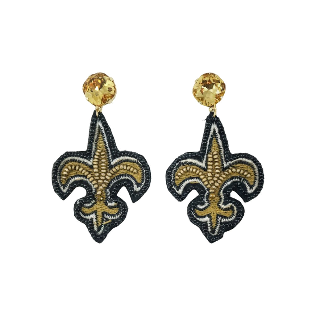 Golden Topaz Crystal & Fleur De Lis Drop Earrings