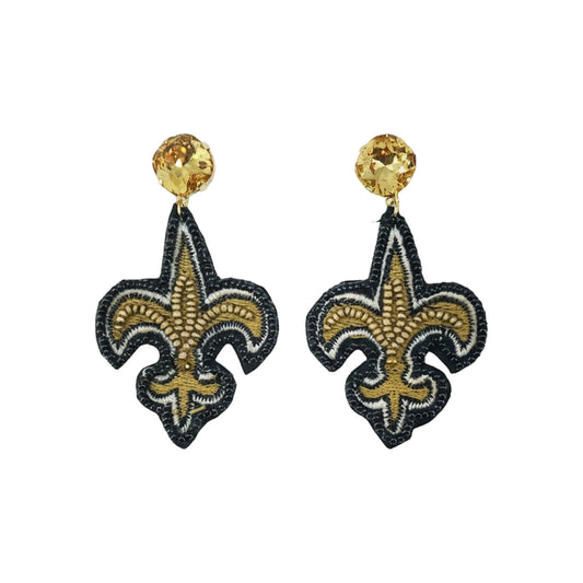 Golden Topaz Crystal & Fleur De Lis Drop Earrings