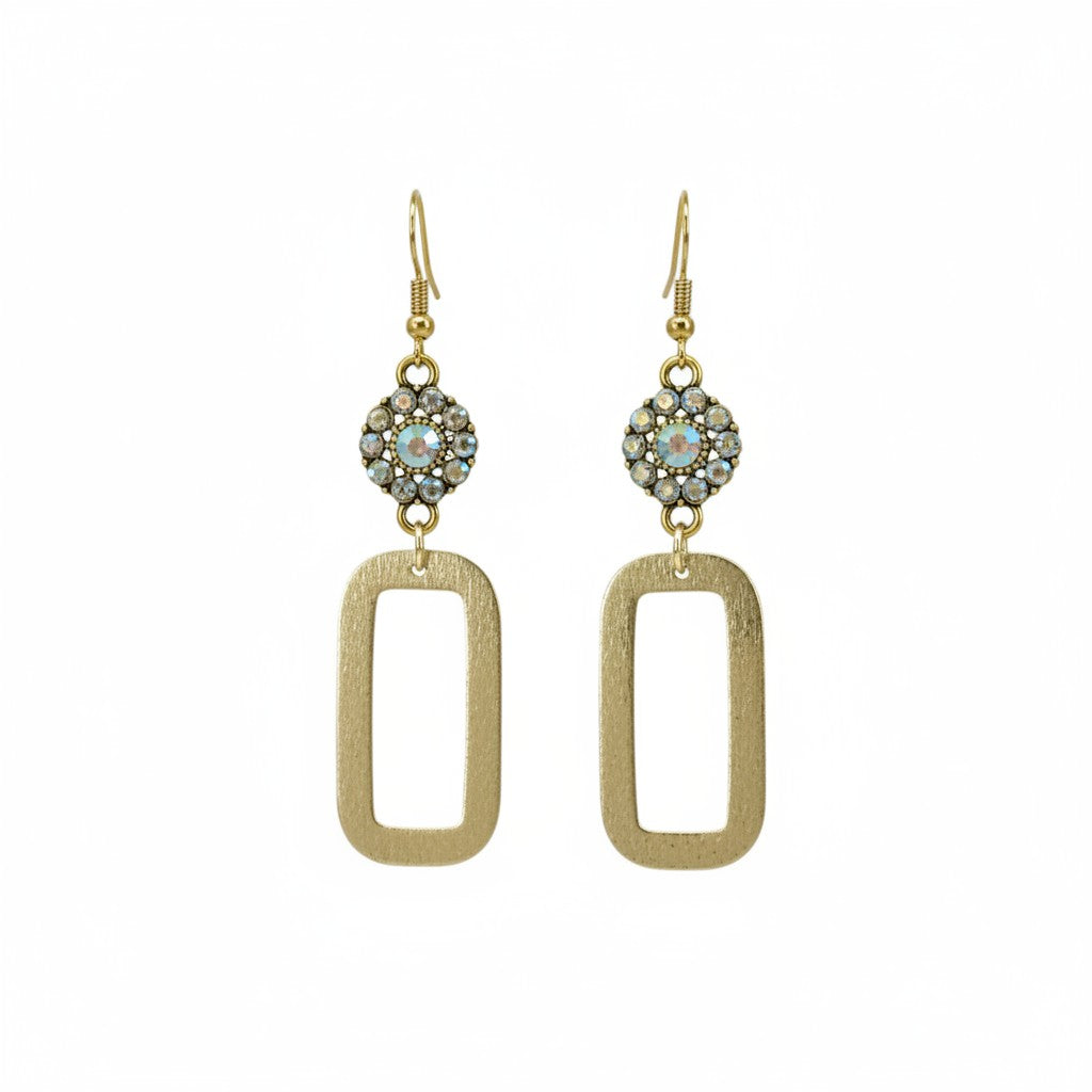 AB Rhinestone & Brushed Gold Drop Earrings