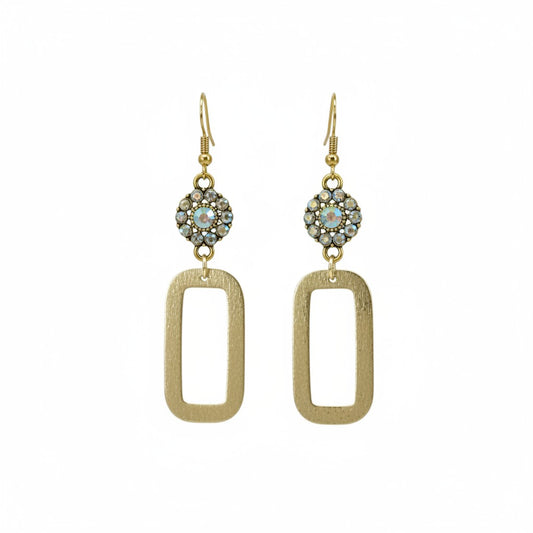 AB Rhinestone & Brushed Gold Drop Earrings