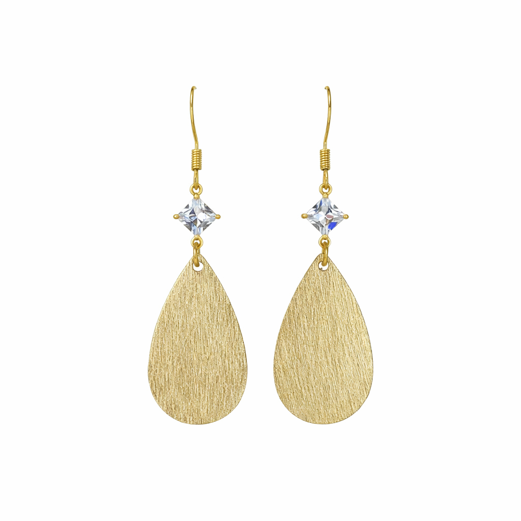 Golden Glow CZ Teardrop Drop Earrings