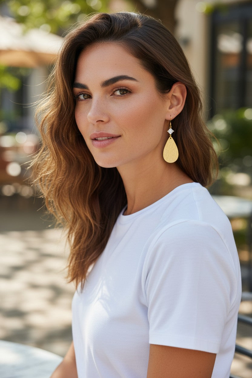 CZ & Brushed Gold Pendant Earrings - E19-4483