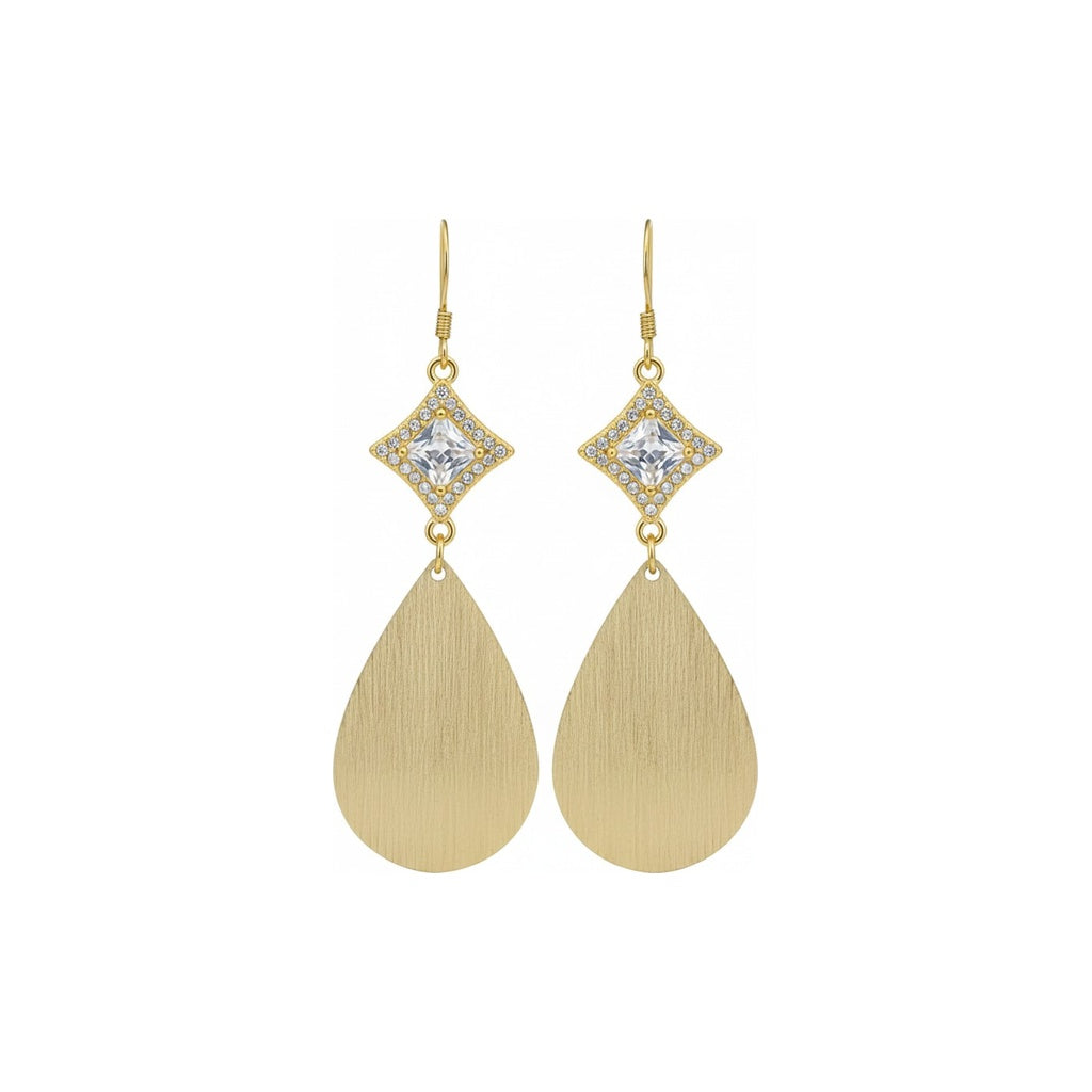 CZ & Brushed Gold Teardrop Earrings